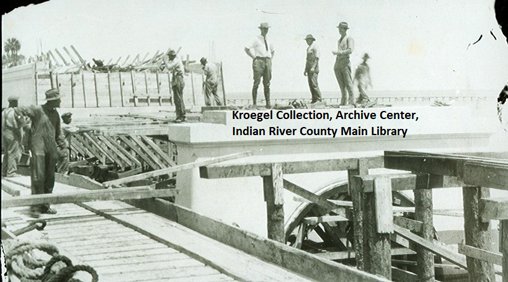 new concrete bridge under construction, St. Sebastian River, circa 1925