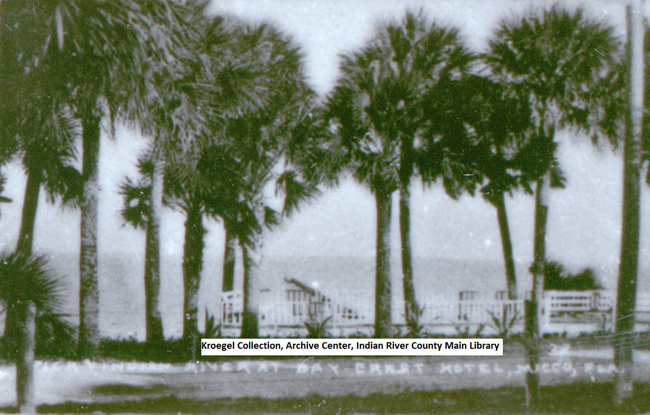view of St. Sebastian River from the porch of the Bay Crest Hotel, circa 1910s