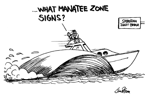 ...What Manatee Zone Signs?, editorial cartoon by Jim Petrone, Hometown News